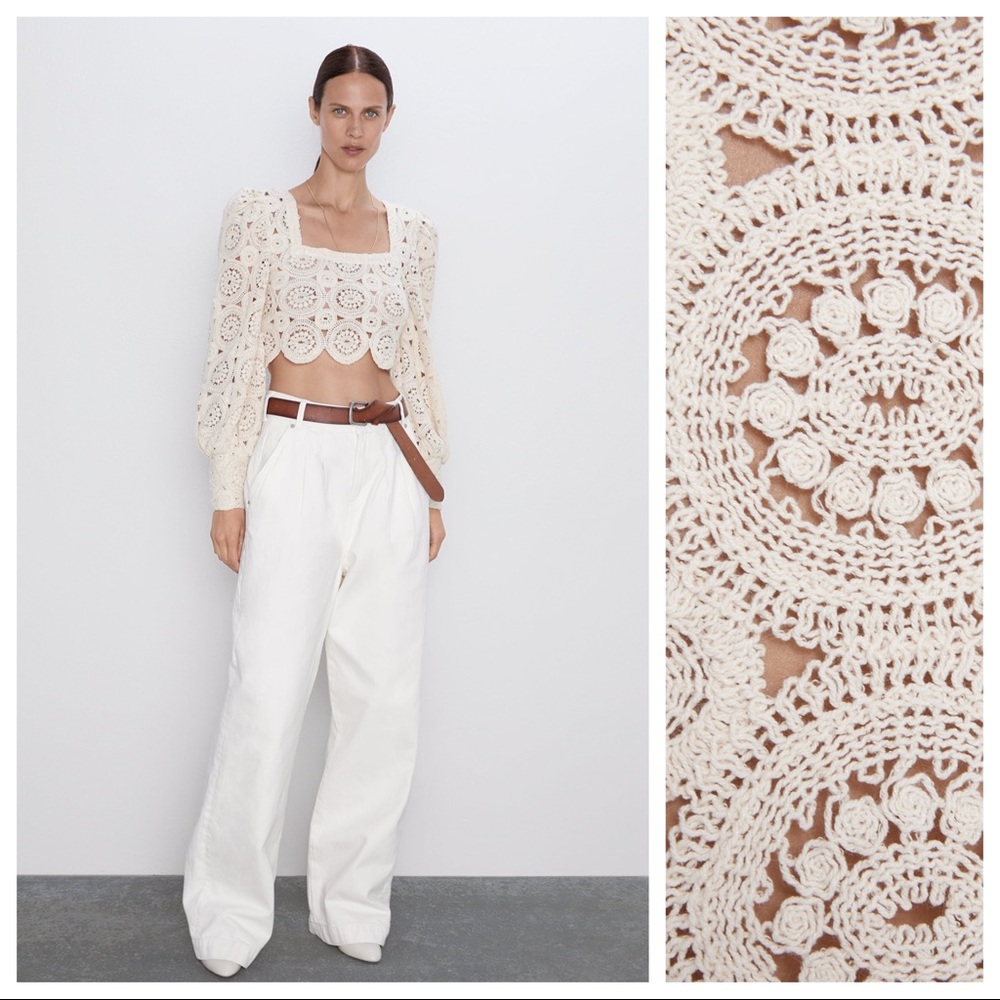 NWT. Zara Cream Textured Wave Top. Size M. - Picture 2 of 8
